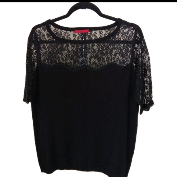 Red Sweaters - Red Black Short Sleeve Lightweight Sweater XL/1X